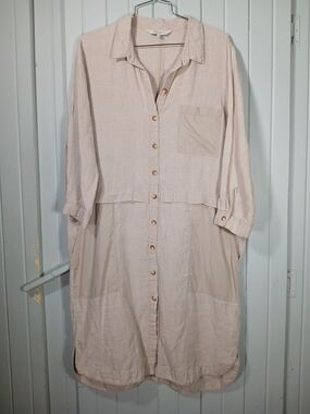 Part Two Light Beige Button-Down Linen Shirt Dress